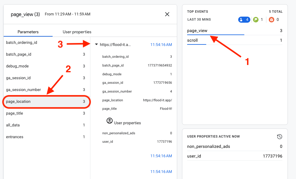 步驟 5:檢查事件參數與使用者屬性
