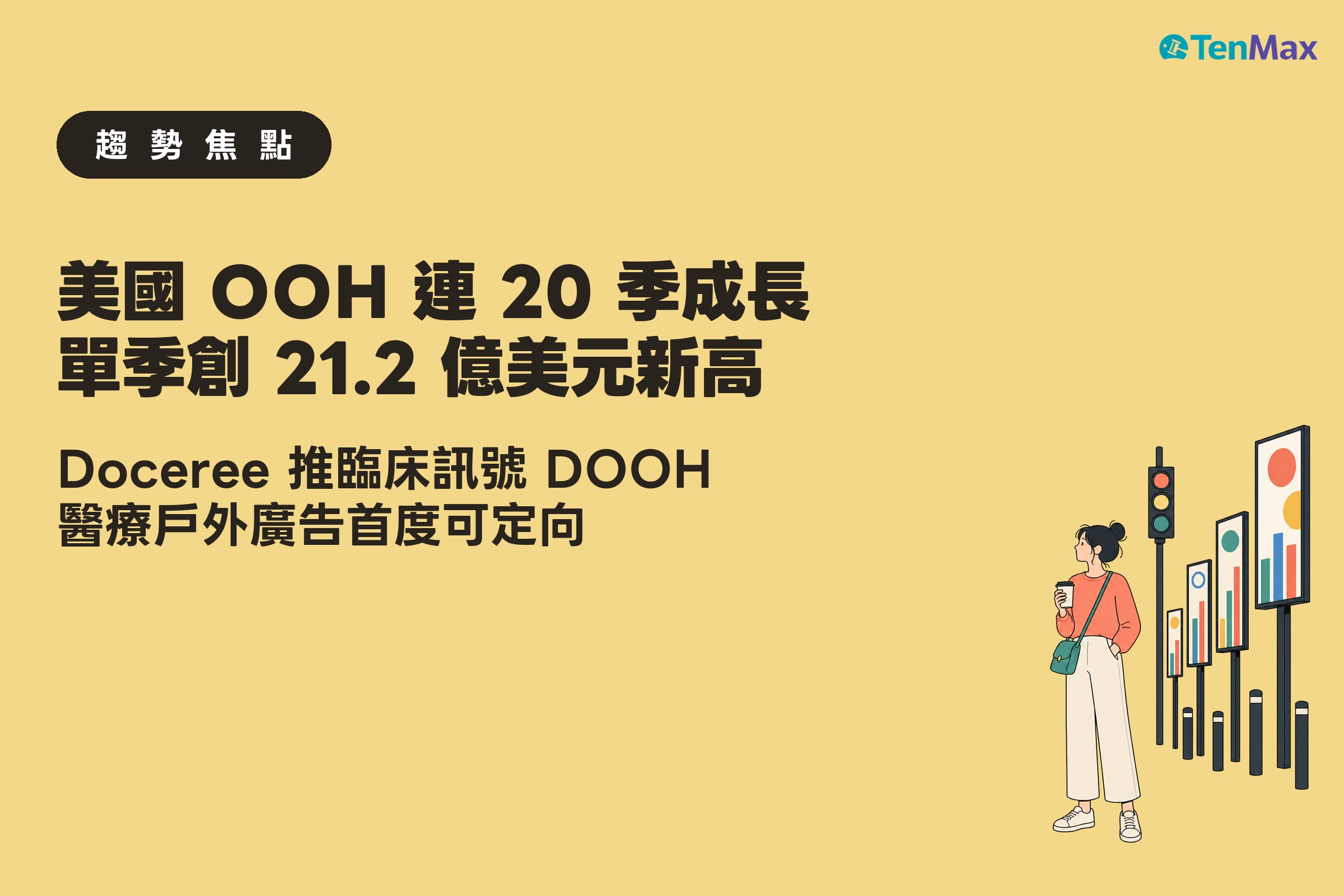 TenMax DOOH 趨勢焦點封面：美國 OOH 連 20 季成長創單季新高、Doceree 推臨床訊號 DOOH