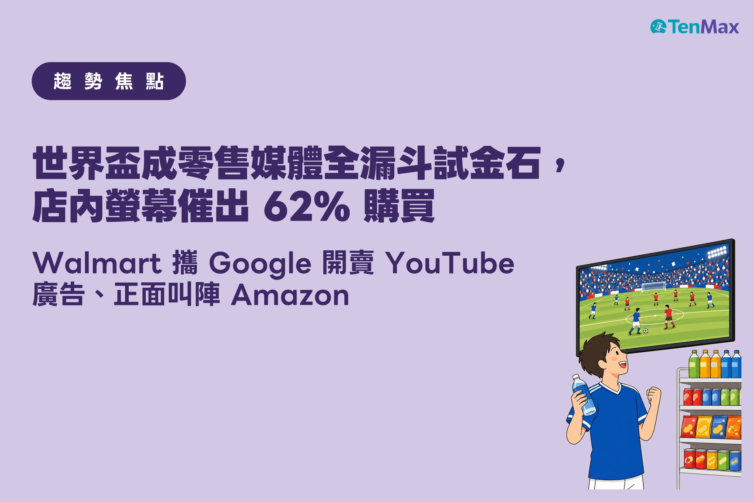TenMax 零售媒體趨勢焦點:世界盃全漏斗、Walmart 攜 Google 開賣 YouTube、ADvendio 9 支 AI 代理